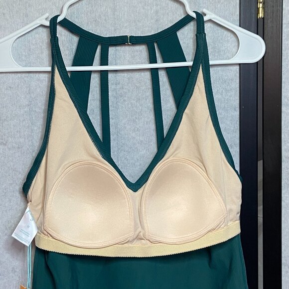 Kona Sol Ribbed V Neck Stretch Strappy Racerback Swim Tankini Top Green NWT - Picture 7 of 10